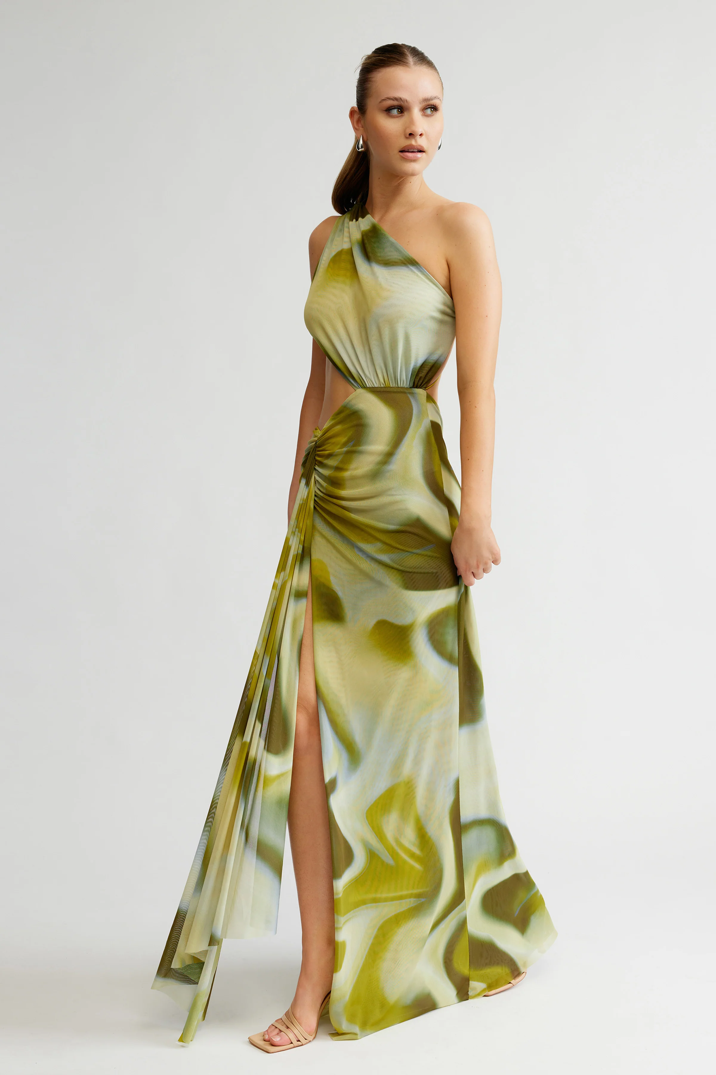 Zaniah Dress - Sage Liquify Print - Poueer