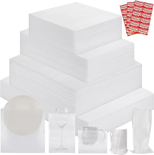320 pcs Moving Packaging Supplies, 260 Cushioning Foam Pouches and Sheets, 4 Sizes (16x12', 12x12', 12x7.8', 7.8x7.8') with 60 Fragile Stickers, Cushion Foam Pouch for Moving, Packaging, Storage. - Poueer