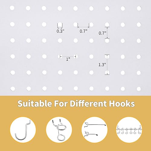 DURASPACE 4 Panel Pegboard Freestanding, 5.6 FT Wooden Foldable Privacy Screen, Portable Jewelry Display Board for Retail, Craft, Cloth, Art Display Panels (White) - Poueer