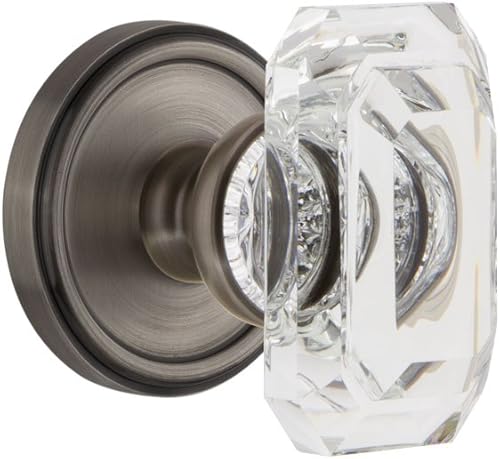 Grandeur 828224 Georgetown Rosette Double Dummy with Baguette Crystal Knob in Antique Pewter - Poueer
