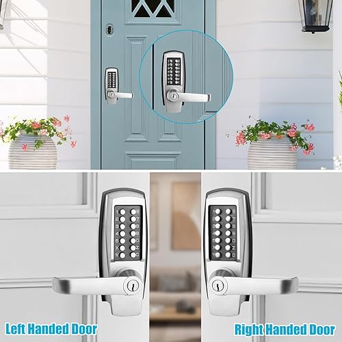 Mechanical Door Lock Without Batteries - Keyless Entry Door Lock with Handle - Easy to Install and use - Zinc Alloy keypad Lock - Poueer