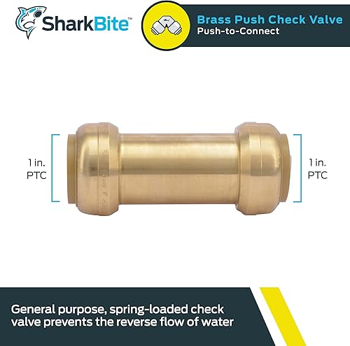 SharkBite 1 Inch Check Valve, Push to Connect Brass Plumbing Fitting, PEX Pipe, Copper, CPVC, PE-RT, HDPE, U2020-0000LFA - Poueer