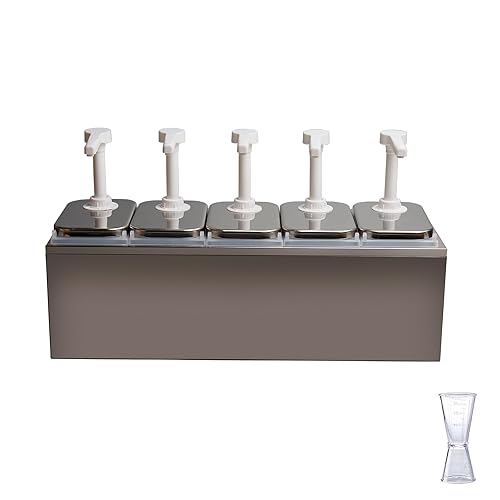 Condiment Pump Dispenser, Stainless Steel Ketchup Pump Dispenser with Measuring Jigger Set-Detachable Leak-Proof Design|for Sauce Honey Syrup Dressing|Commercial & Home Kitchen Use (2L-4jars) - Poueer