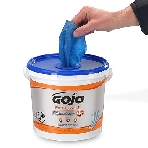 GOJO Fast Towels, Fresh Citrus Scent, 130 Count Multi-Purpose Heavy Duty Textured Wet Towels Bucket (Pack of 1) - 6298-04 - Poueer