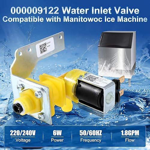 000009122, 000008484, 33129030, IH9122 Upgrade Water Inlet Valve Kit Compatible with Manitowoc Ice Machines, 220/240V 50/60Hz 6W, Fits I, IB, ID, IR, IY, K, QR, QY, S, SD, SR, SY Series Machines - Poueer