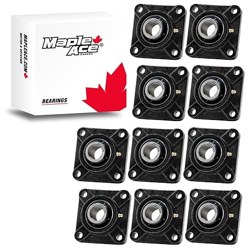 MAPLE ACE UCF207-22 Square Flange Bearing 1-3/8' Bore, 4-Bolt Self-Aligning, Solid Base, Heavy Duty (Qty 2) - Poueer