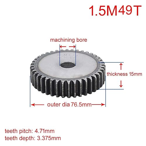 1.5 Mod 48T Pinion Gear 45# Steel Motor Spur Gear Pitch 4.71mm Thickness 15mm Outer Dia 75mm(1.5Mod 48T) - Poueer