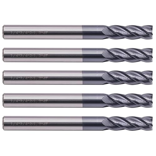 BestParts High Performance 5pcs 7/16' Solid Carbide Square End Mills, AlTiN Coated, 4 Flute, 30 Degree Helix, 7/16' Cutting Diameter, 7/16' Shank Diameter, 1' Length of Cut, 2-3/4' Overall Length - Poueer