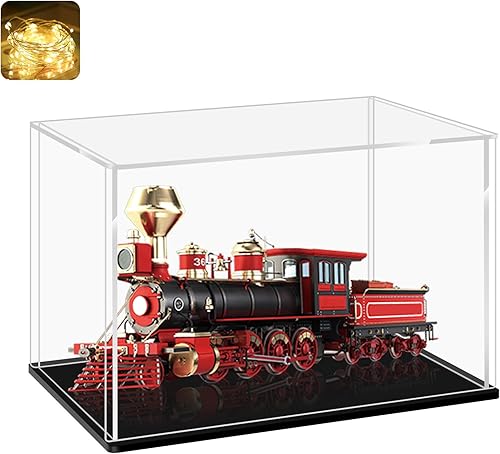 LANSCOERY Acrylic Display Case, Assemble Showcase Display Box for Collectibles, with Dustproof & Seamless Display Design, 15.7x9.8x13.8inch Thick Black Base - Poueer