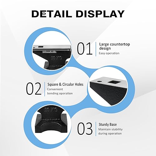 Heavy Duty Cast Steel Anvil with Round/Square Hole Large Countertop 88lb Horn Anvil Blacksmithing Metalsmith Tool Kit Stand Included - Poueer