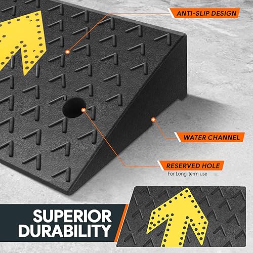 2pcs 5.5 in. Rise 37.4' L x 13.8' W Heavy-Duty Rubber Arrow Curb Ramps, Bridge Ramp for Driveway, Wheelchair, Cars CAAP-TOLS-LRAMP-Arrow-D - Poueer