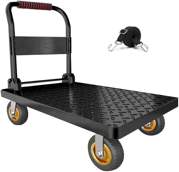 Heavy Duty Platform Truck Flat Cart Hand Trucks,1500 to 2000Lbs Steel Push Cart Dolly with Brake Design, 36 x 24in or 27x19in Large Flatbed Black Trolley (BL, 27X19 Small) - Poueer