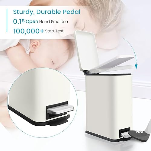 12 Gallon Trash Can, Stainless Steel Trash Can with Fingerprint-Resistant, Removal Inner Buck &Soft Close Plastic Lid, Step Garbage Can for Kitchen and Office, 45 Liter Capacity - Poueer