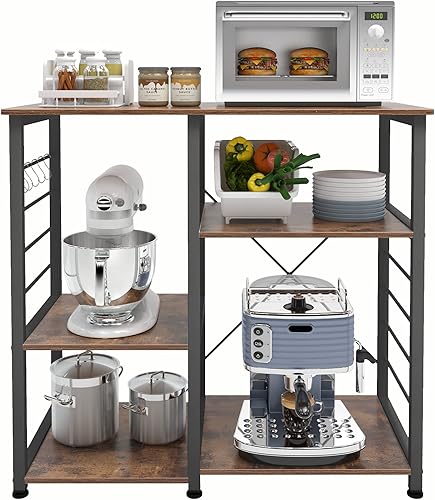DlandHome Microwave Cart Stand 35.4 inches, Kitchen Baker's Rack Utility Storage Shelf Microwave Stand 3-Tier x 3-Tier for Spice Rack Organizer Workstation Shelf, Vintage - Poueer