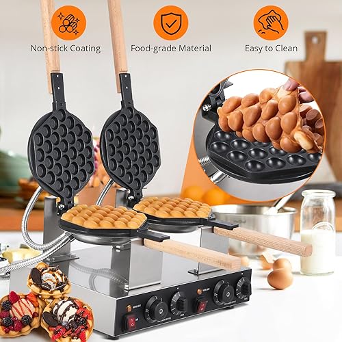 Bubble Waffle Maker 2800W Electric Bubble Waffle Maker Machine Non-stick Egg Waffle Maker Bubble Waffle Baker for Home and Commercial Use - Poueer