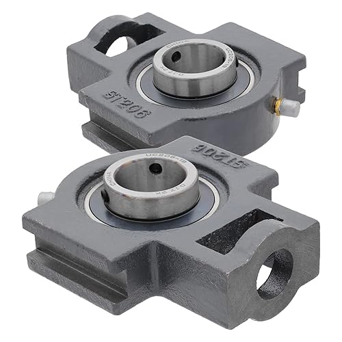 [2-Pack] UCT206-19 - Take-Up Housing Ball Bearing Unit, Insert Bearing UC206-19, Cast Iron Housing T206, Bore Shaft 1.187 in (30.16 mm), Set Screw Locking, 4.449 in (113 mm) Length Total - Poueer
