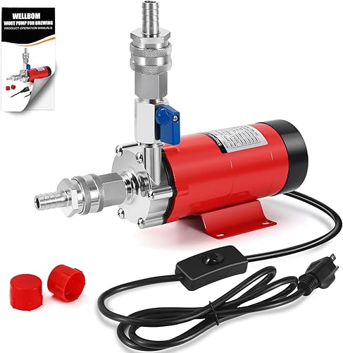 Wort Pump for Beer, Food Grade Homebrew Brewing Pump 304 Stainless Head Wort Temp with 1/2'NPT Thread Head Quick Disconnect & Inline Switch - Poueer