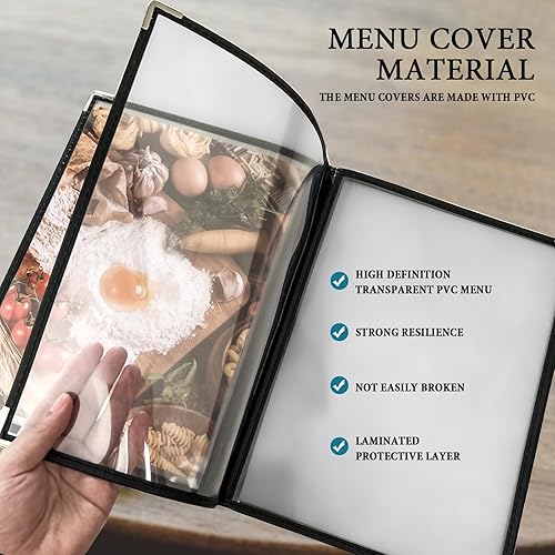 20 Pack Restaurant Menu Covers Clear Café Menu Holder Double-Stitched Edges 4 Page/8-Views Menu Book Reusable Menu Sleeves for Restaurant, Café, Bar, Easy-Insert Design - Poueer