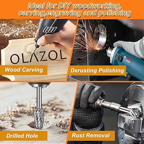 Carbide Burr Set 10pcs Die Grinder Bits 1/4'(6.35MM) Shank Double Cut Tungsten Carbide Rotary Burr Compatiable with Most Rotary Tools for Die Grinder Steel Welds Wood Carving Cutting Polishing - Poueer