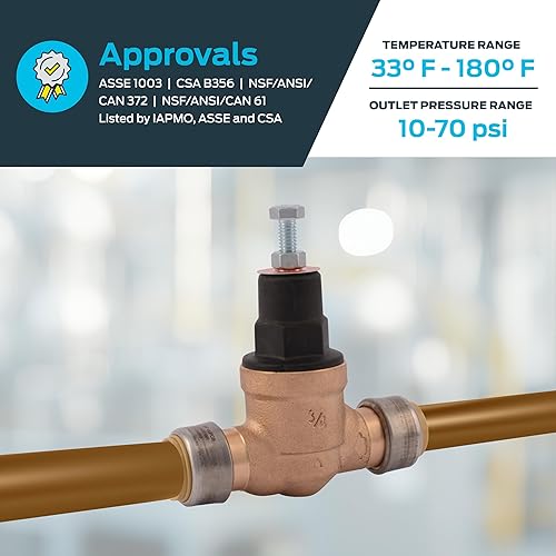 SharkBite 3/4 Inch EB45 Direct Pressure Regulating Valve, Push to Connect Brass Plumbing Fittings, PEX Pipe, Copper, CPVC, PE-RT, HDPE, 23808-0045 - Poueer