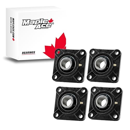 MAPLE ACE UCF207-22 Square Flange Bearing 1-3/8' Bore, 4-Bolt Self-Aligning, Solid Base, Heavy Duty (Qty 2) - Poueer