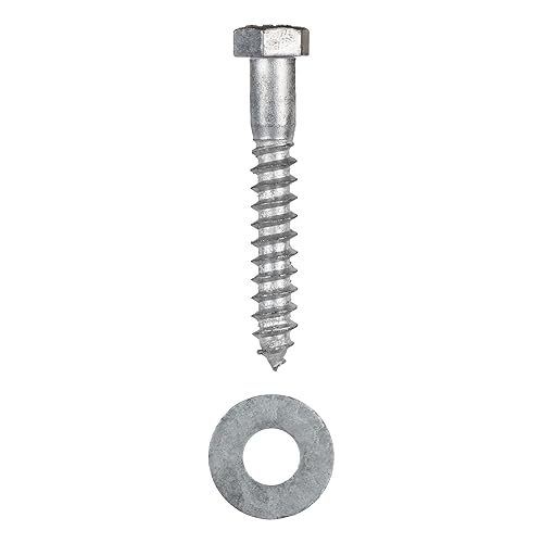 3/8 x 4 (50 Pack) Lag Screw Kit, 50 Screws and 50 washers, Hot Dip Galvanized, Meets ASME B18.2.1 Industrial/Commercial Grade by Makers Bolt - Poueer