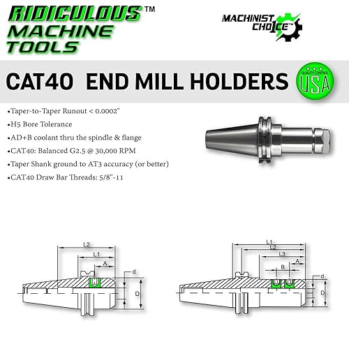 CAT40 END MILL HOLDER 3/8'X1.38' G2.5 X 30,000 RPM (0.0002 T.I.R.) Machinist Choice - Poueer