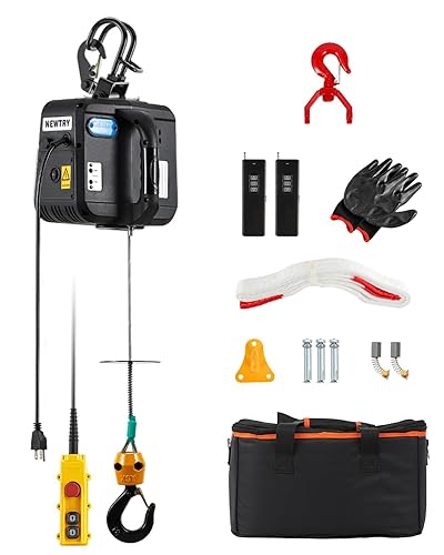 NEWTRY Electric Hoist PRO with Single/Double Hook, 1100lb Electric Winch 110v 120v, 2 Wireless Remote Control & Cable Remote Control for Garage, Warehouse, Factory - Poueer