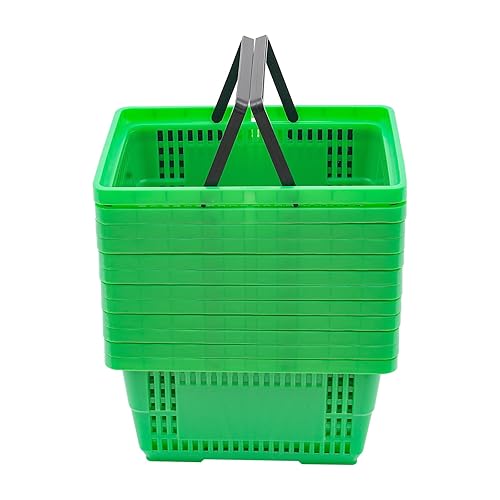 12 PCS Shopping Baskets, 28L Plastic Portable Shopping Baskets with Handles, Durable Store Basket for Supermarket Retail Grocery (Yellow) - Poueer