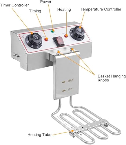 1700W Commercial Stainless Steel Deep Fryer 12.5QT with Oil Drain Faucet, 60-Min Timer & Thermostat Control - 8L Large Capacity for Restaurants/Home Use - Poueer