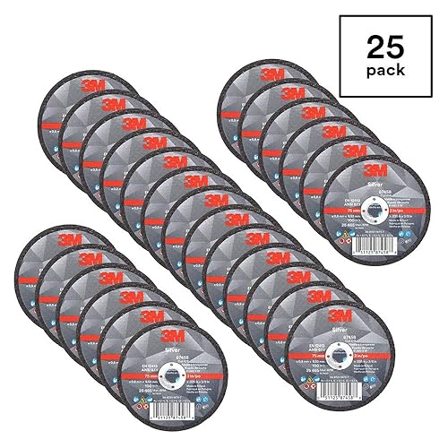 3M Silver Cut-Off Wheel, 87458, T1, 3 in x .035 in x 3/8 in, Pack of 25, Precision Shaped Grain, Pipe Cutting, Stainless and Mild Steel, Metal Fabrication, Metalworking - Poueer