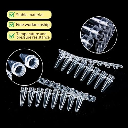 PCR Tubes with 0.2ml Thin Wall,Strip of 8 Tubes with Flat Caps,200 Strips/Bag（Flat caps Included） - Poueer