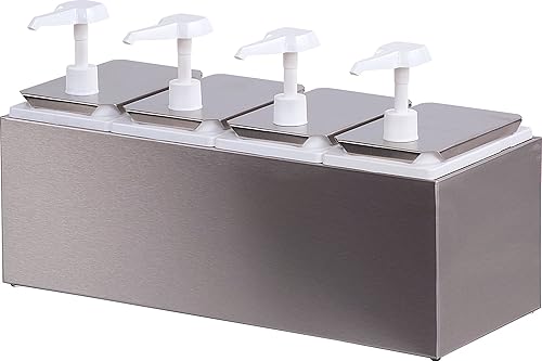 Carlisle FoodService Products Condiment Rail Condiment Center with 4 Standard Pumps for Gas Stations, Restaurants, and Fast Food Stainless Steel, 19.25 X 7.75 X 12.5 Inches, Silver - Poueer