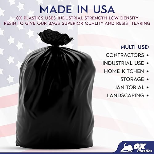 Trash Can Liners Bags - Gallon Capacity & Thick Extra Heavy Duty Strength - Large Garbage, Leak-Proof & Durable, House & Commercial Use (35) Bags - Black (4 mil, 45-50 Gallon) - Poueer