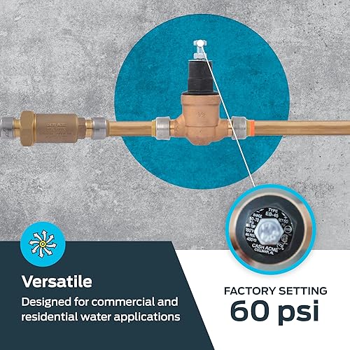SharkBite 3/4 Inch EB45 Direct Pressure Regulating Valve, Push to Connect Brass Plumbing Fittings, PEX Pipe, Copper, CPVC, PE-RT, HDPE, 23808-0045 - Poueer