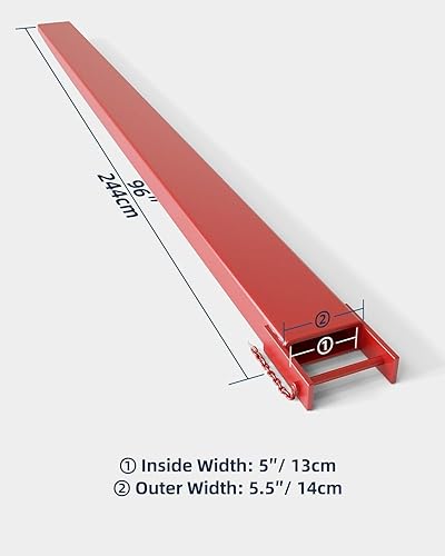 96 Inch Pallet Forklift Extensions, Fork Extensions 5.3 Inch Width,Heavy Duty Fork Extensions 5500 Lbs Capacity for Forklifts, 1 Pair Forklift Lift Extensions for Forklift Truck (96 Inch Length) - Poueer