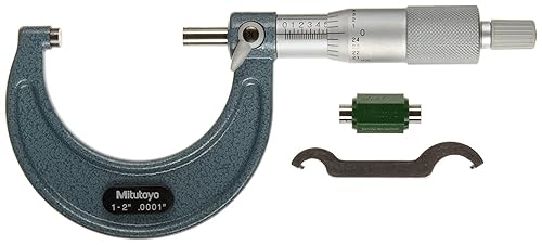 Mitutoyo 103-132 Outside Micrometer, Baked-enamel Finish, Ratchet Stop, 1-2' Range, 0.0001' Graduation, +/-0.0001' Accuracy - Poueer