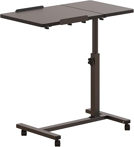 Over The Bed Table with Wheels Rolling Cart Tilting Sofa Laptop Stands Hospital Tray Medical OverbedTables-Black - Poueer