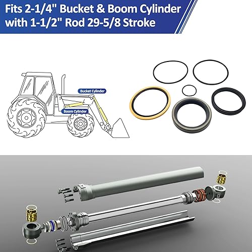 REPLACEMENTKITS.COM Bush Hog Hydraulic Seal Replacement Kit | Compatible with Bush Hog M300, 2447QT, 2446QT, 2426QT, 2427QT Boom & Bucket Cylinders | Replaces Part 25H49328 - Poueer