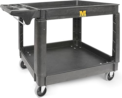 MaxWorks 80855 500-lb Utility Service PP Cart With Two Trays and Wheels 30 Inch X 16 Inch Overall Dimensions - Poueer