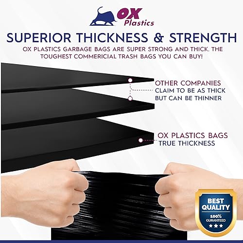 Trash Can Liners Bags - Gallon Capacity & Thick Extra Heavy Duty Strength - Large Garbage, Leak-Proof & Durable, House & Commercial Use (35) Bags - Black (4 mil, 45-50 Gallon) - Poueer