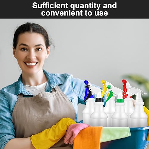 Gerrii 12 Pcs Plastic Spray Bottles with Adjustable Nozzle and Label for Cleaning 24 oz Anti Leak HDPE Spraying Bottles Empty Water Squirt Bottle (Red) - Poueer