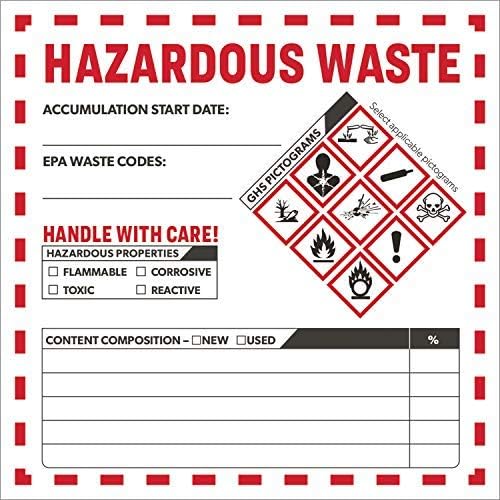 Avery Hazardous Waste Accumulation Labels, Preprinted, Handwrite Only, 4' x 4', 100 Labels (61535) - Poueer