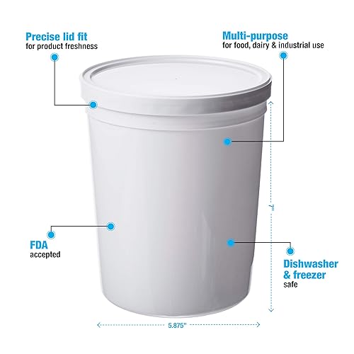 Consolidated Plastics 43900 Round Tub with Cover, HDPE, 80 oz., 10 Piece, White - Poueer