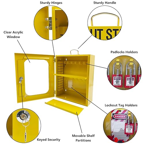 JOJOMARK Lockout Tagout Station for Lockout Tagout Devices - Lock Out Stationfor Loto Supplies, Easy to Carry Tool Tagout Station with Handles (Unfilled Metal Station) - Poueer