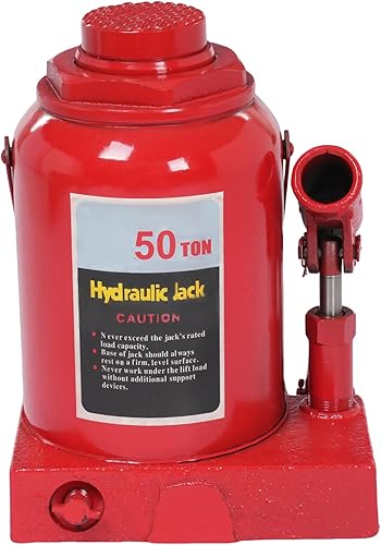 Hydraulic Welded Bottle Jack 50T(110,231lbs) Capacity for Auto Repair and House Lift, Red - Poueer