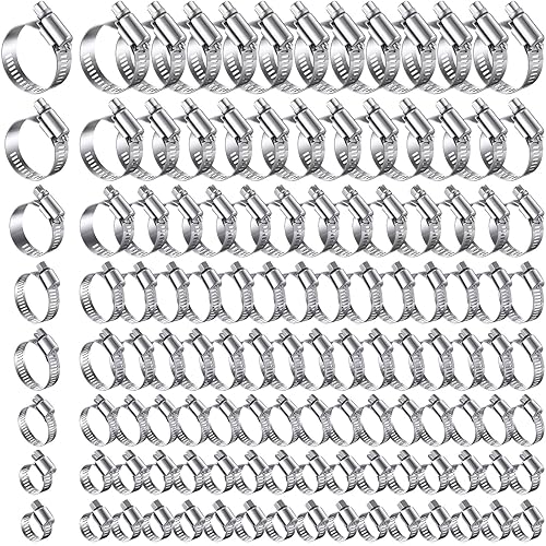 Shimeyao 300 Pcs Hose Clamp Assortment 1/4''- 1-3/4' (6-44 Mm) Stainless Steel Hose Clamps 304 Stainless Steel Worm Gear Fuel Line Clip for Automotive Plumbing Intercooler Tube - Poueer