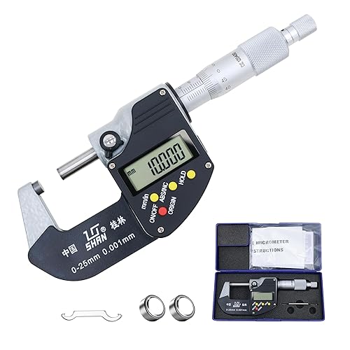 SHAN Digital Micrometer，Professional Digital Ruler Outside Micrometer with Carbide Tip 0-1' (0-25mm) Range, 0.00005' /0.001mm Resolution，Digital Caliper is Ideal Inspection Tools - Poueer