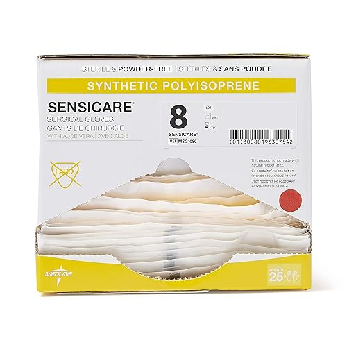 Medline SensiCare with Aloe Sterile Powder and Latex-Free Surgical Glove, Size 8, White (Pack of 100) - Poueer