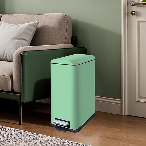 12 Gallon Trash Can, Stainless Steel Trash Can with Fingerprint-Resistant, Removal Inner Buck &Soft Close Plastic Lid, Step Garbage Can for Kitchen and Office, 45 Liter Capacity - Poueer